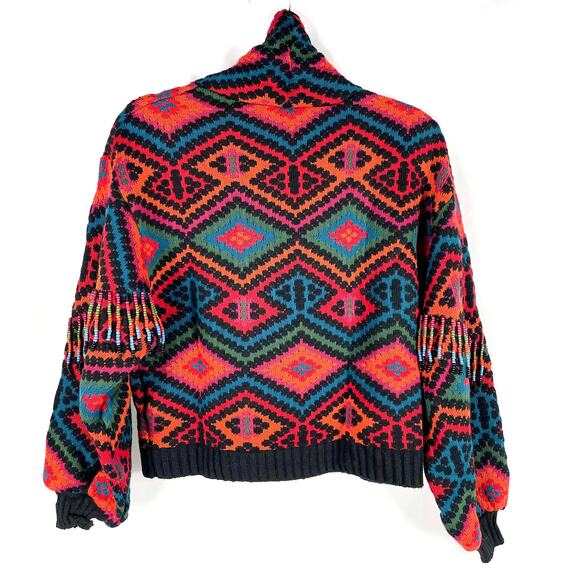 Farm Rio Rauti Sweater Beaded Tassel Turtleneck Multi Diamond Knit Sz XS - Picture 12 of 12
